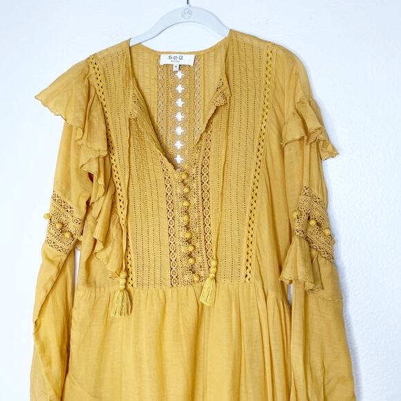 SEA new york mustard ruffle peasant dress size 8 - Picture 7 of 12